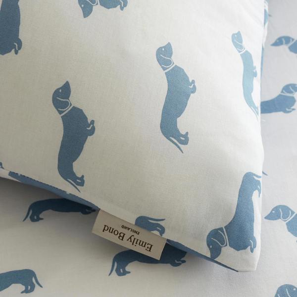 Emily Bond Peggy Dachshund Cotton Reversible Duvet Cover Set Cream / Blue