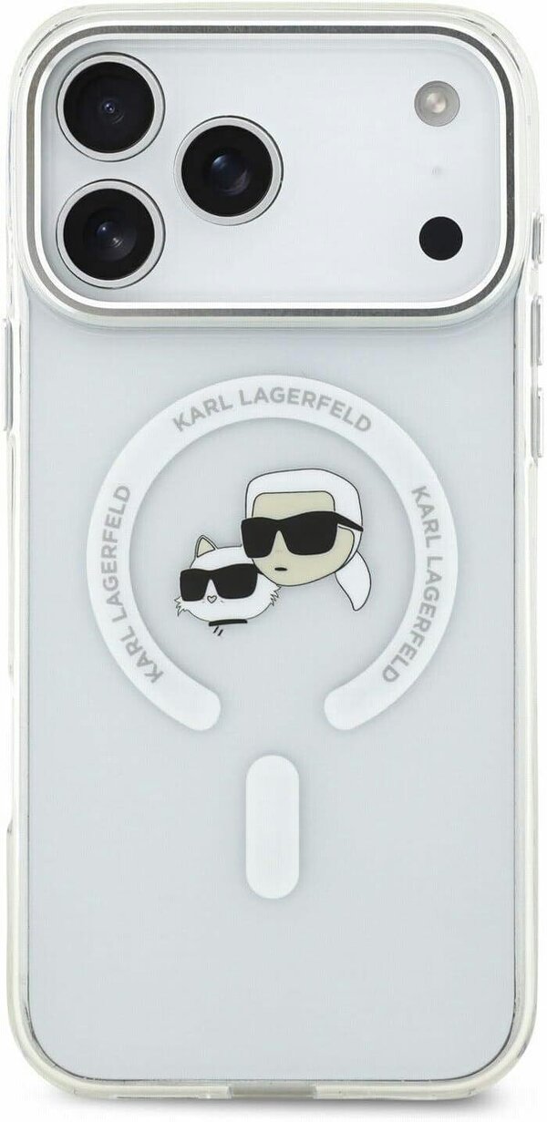 Karl Lagerfeld IML Karl & Choupette Head Metal Frame Case with MagSafe for iPhone 17/18 Pro Max 6.9" Clear - KLHMP18XHLSKCH