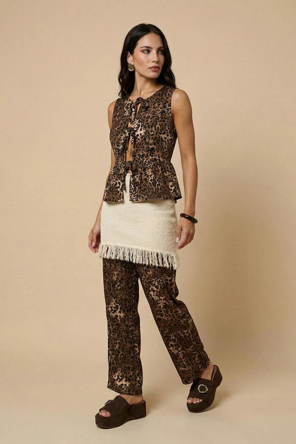 Urban Bliss Leopard Linen-Look Tie Front Waistcoat