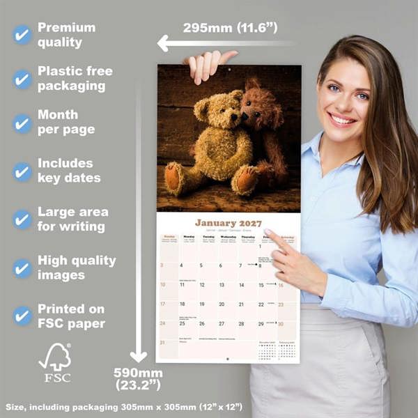 Teddy Bears Calendar 2027, Wall Calendars, Month To View, Family, Gift
