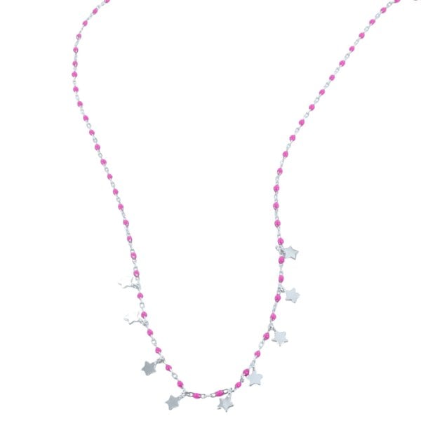 Sterling Silver and Enamel Pink Starry Necklace - Reeves & Reeves