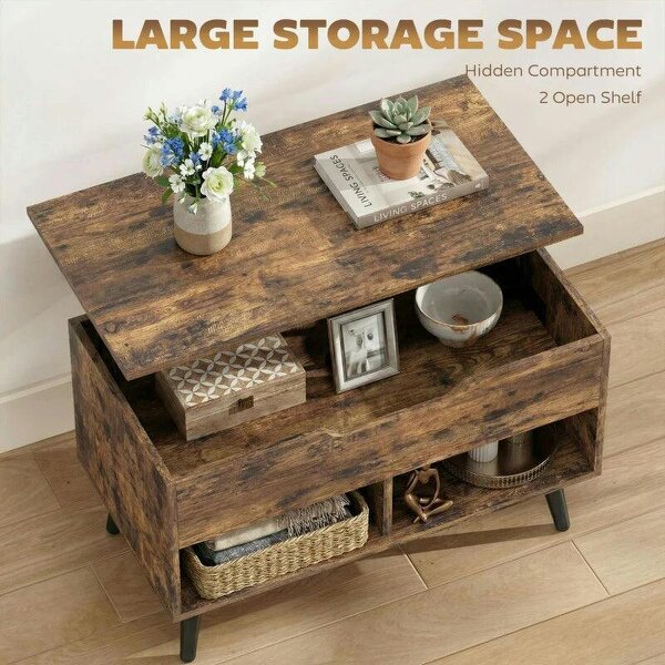 Lift Top Coffee Table with Hidden Storage Living Room Table Metal Legs 75 cm Rustic Brown