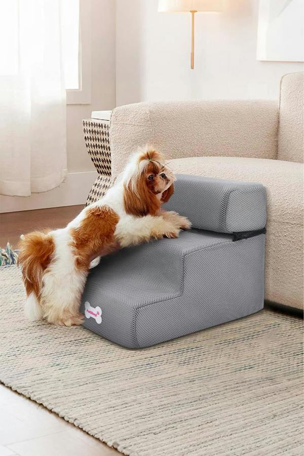 Living and Home 3-Step Upholstered Pet Stairs Climbing Ladder with Detachable Cover