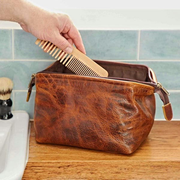 Paper High Distressed Leather Wash Bag