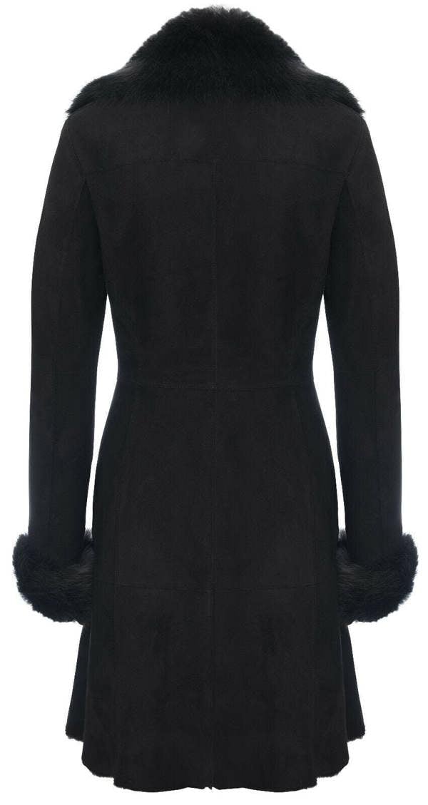 Infinity Leather Womens Suede Merino Shearling Coat with Toscana Collar-Hanoi