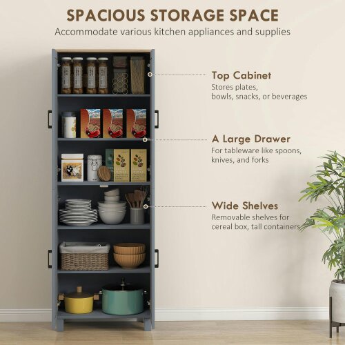 Wyld Haus Parare 171cm Wooden Grey Wood Effect 4 Door Freestanding Kitchen Pantry Cabinet