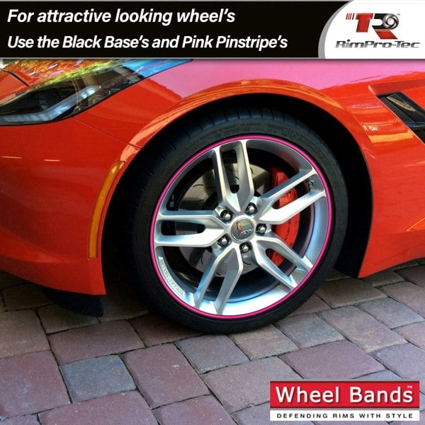 RimPro-Tec Group 4x Black Base's 4x Pink Pinstripe's / RimPro-Tec® Wheelbands™ car wheel styling kit