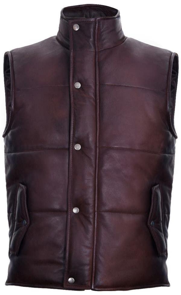 Infinity Leather Mens Puffer Warmer Waistcoat Sleeveless Padded Leather Jacket