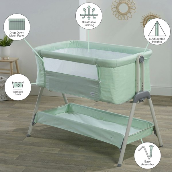 Kinder Valley Snoozie Bedside Crib Misty Jade