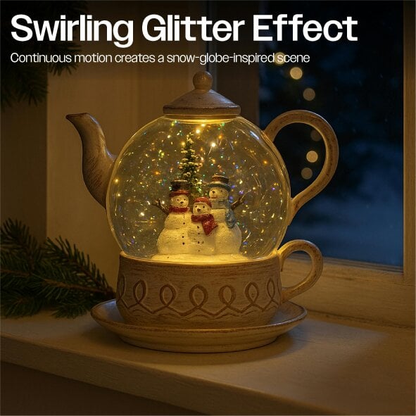 Scotts of Stow Xmas Haus Snow Swirl Festive Christmas Glitter LED Teapot
