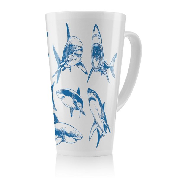 Benjamin Tate Design Graphical set of blue sharks isolated on white background Designer Latte Mug