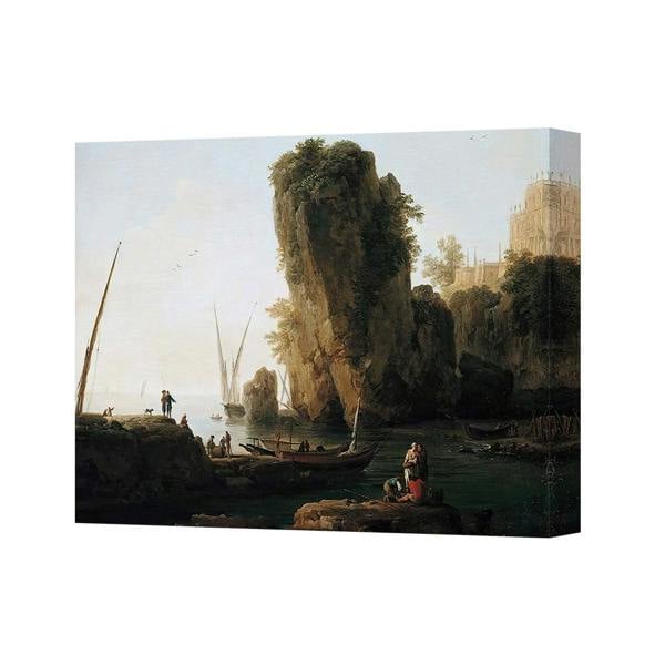 Benjamin Tate Design Canvas Wall Art Seascape With Rocky Cliffs And Boats 3265