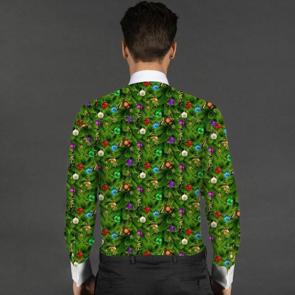 XMAS TREE PRINTED TUXEDO SHIRT WITH BOWTIE - Premium Men's Patterned Shirt by Claudio Lugli | Bold Design, Tailored Fit, Best Printed Shirts