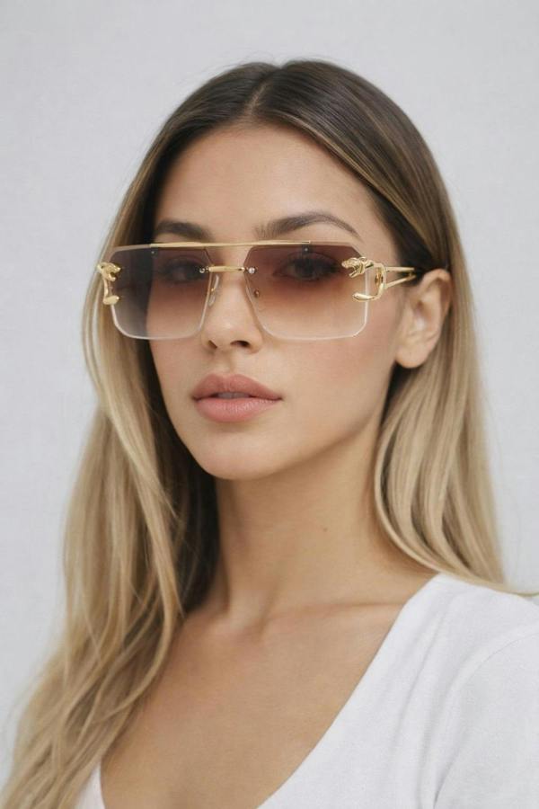 SVNX Rimeless Navigator With Side Detail Sunglasses In Brown