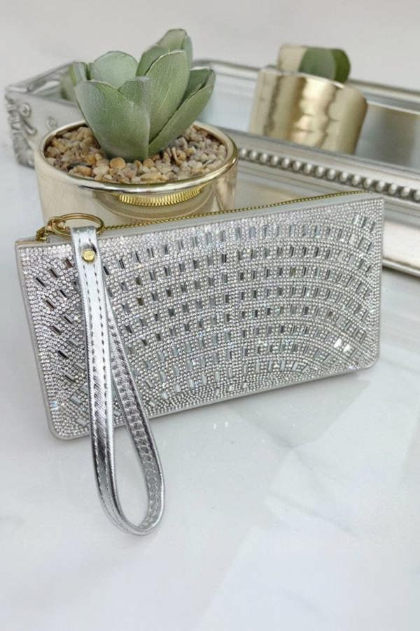 Love Lemonade Crystal Disco Ball Clutch Purse Silver