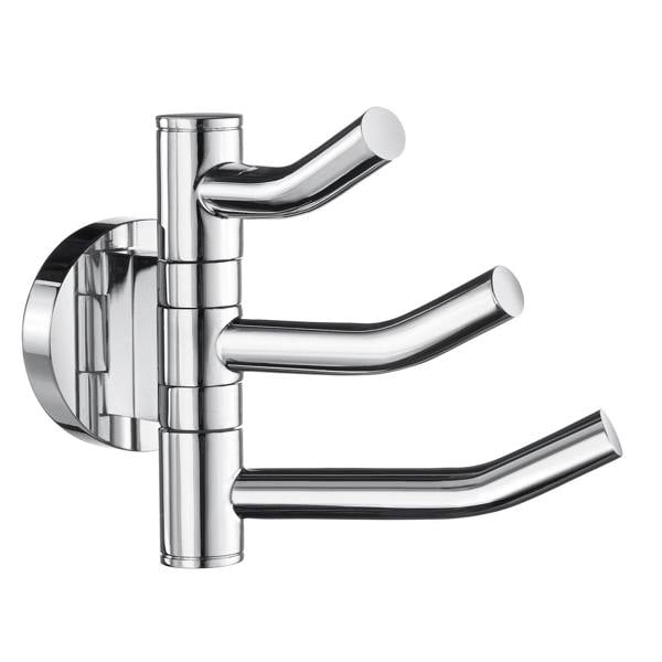 Polished chrome triple swing arm towel hooks