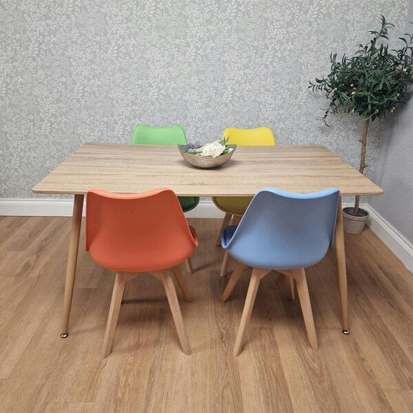 KOSY KOALA 4 Seater Modern Dining Table 140cm with Wood Effect Metal Leg and 4 Colourful Mixed Chairs for Kitchen & Dining Room Furniture Set