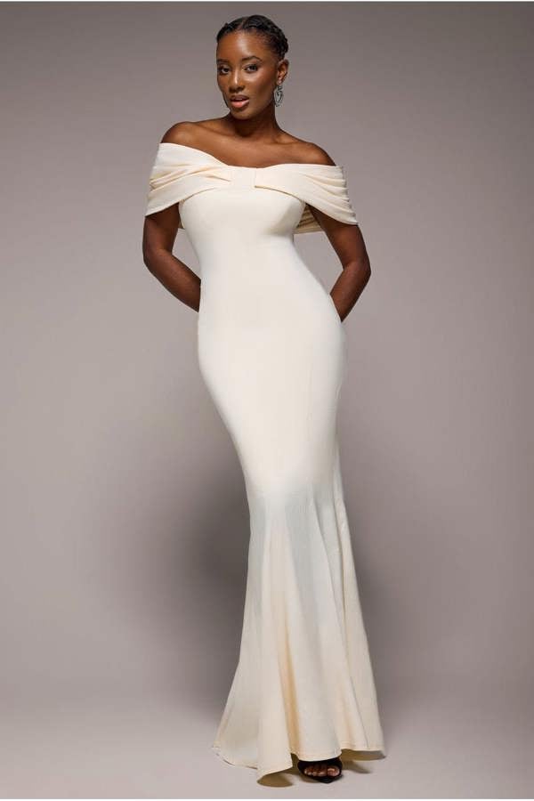 Bardot Bow Neck Maxi Dress - Cream DR4809