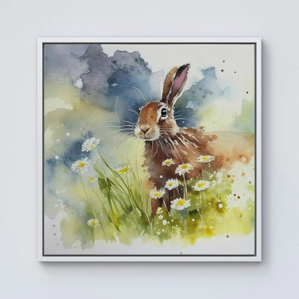 Warren Reed Hare And Daisies Watercolour Framed Canvas