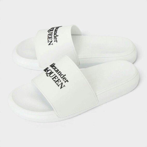Alexander McQueen Logo Pool Slides White Black