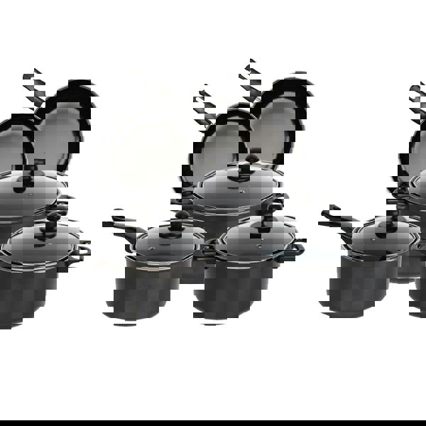 Gr8 Home Black 8 Piece Non Stick Cookware Set Cooking Pot Frying Pan Saucepan With Lids