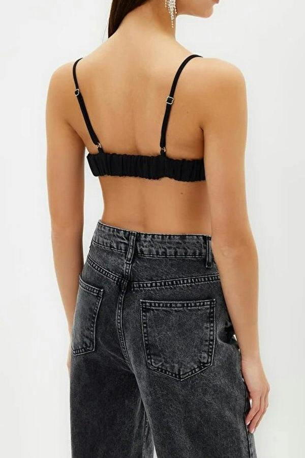 WOVCOR Crop Shiny Stone Embellished Woven Bustier