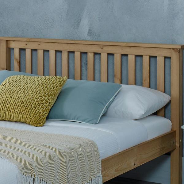 Mission TM Dorset Natural Wax Solid Pine Bed Frame, Shaker Headboard, 4 Sizes, Single to King
