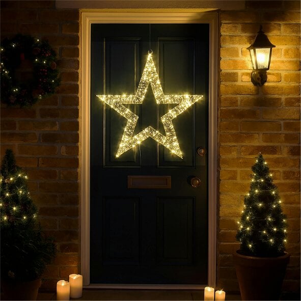 Scotts of Stow Xmas Haus Outdoor Christmas LED Metal Shiny Star Timer Power Supply