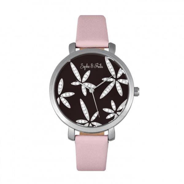 Sophie & Freda Key West Leather-Band Watch w/Swarovski Crystals