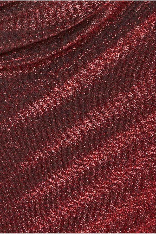 Lurex Cowl Neck Off The Shoulder Maxi - Red DR3719