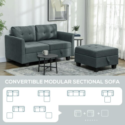 Wyld Haus Bakeli Dark Grey Modular L Shaped Sofa With Integrated Storage
