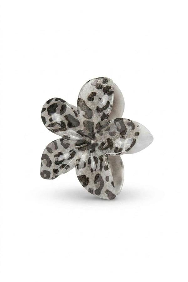 Jenaya Flower Shaped Printed Hair Claw Clip - Grey_wb