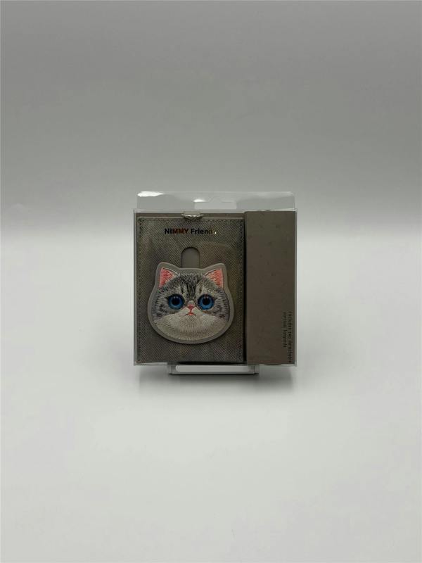Nimmy Friends Nimmy Big Eye Cute Pet Silver Shaded Cat Face Card Sleeve Holder Grey - N-XDY-KT-023