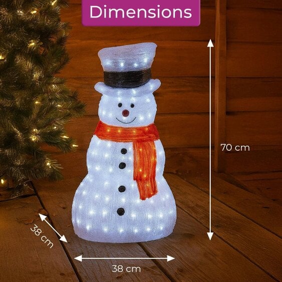 Neo 70cm Acrylic Light Up Snowman Outdoor Festive Christmas Garden Porch Decoration Display Warm White Bright LEDs Illuminated Weatherproof