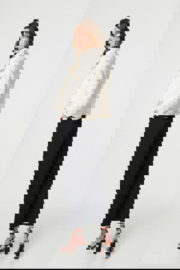 Cream | Textured Pocket Detail Crop Knit Jacket
