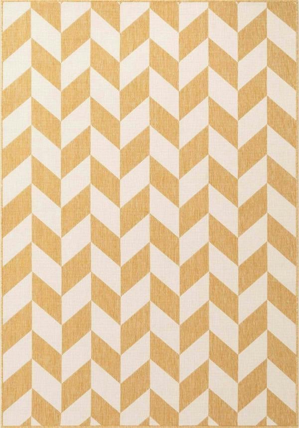 Patterned fabric with alternating yellow and white stripes on a textured background