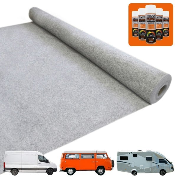 T-mech Van Carpet Lining / Silver Grey & 5 Adhesive Cans