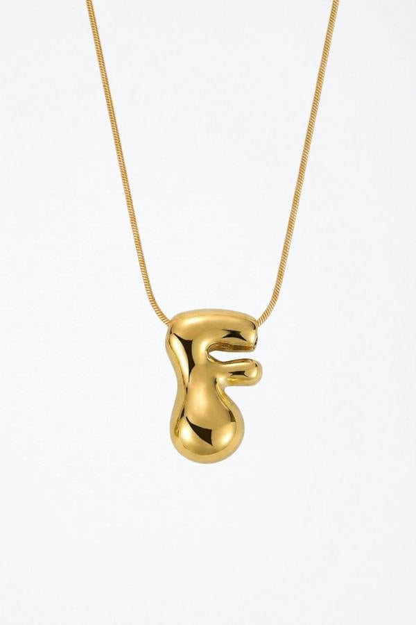 Serla Bubble Initial Gold Plated Necklace Letter F