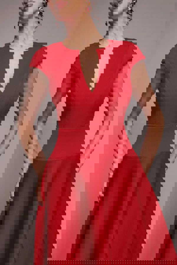 Cap Sleeve Skater High Low Midi Dress - Red DR5100