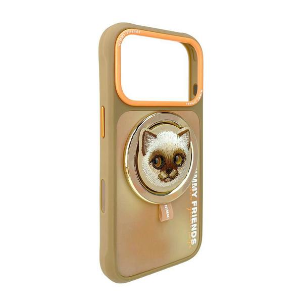 Nimmy Friends Nimmy Big Eye Cute Pet Siamese Cat Face Case with Detachable MagSafe Grip for iPhone 17 Pro Max 6.9" Brown Orange