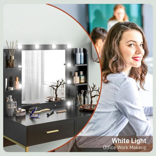 Wyld Haus Taso Kana Black Dressing Table And Stool Set With Integrated Storage
