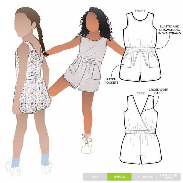 Style Arc Sewing Pattern Kids Skipper Playsuit - Jumpsuits for Kids - Intermediate