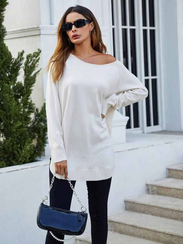 FS Collection Oversize Knitted Jumper Top In Ecru