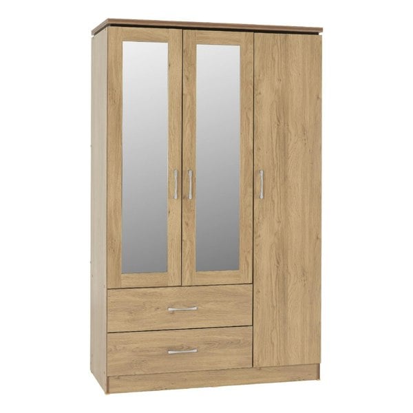 Seconique Charles 3 Door 2 Drawer Mirrored Triple Wardrobe