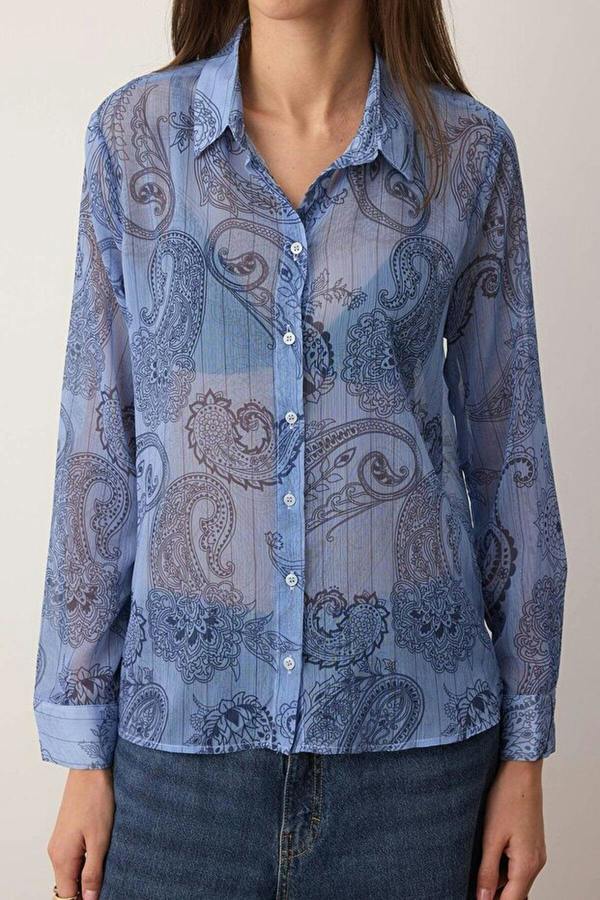WOVCOR Patterned Unlined Chiffon Shirt