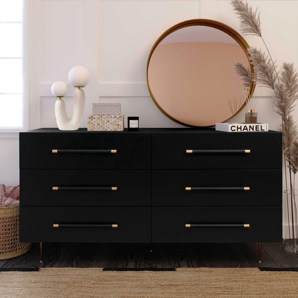 Furniture Edit Trident Black 6 Drawer Dresser Chest Of Drawers