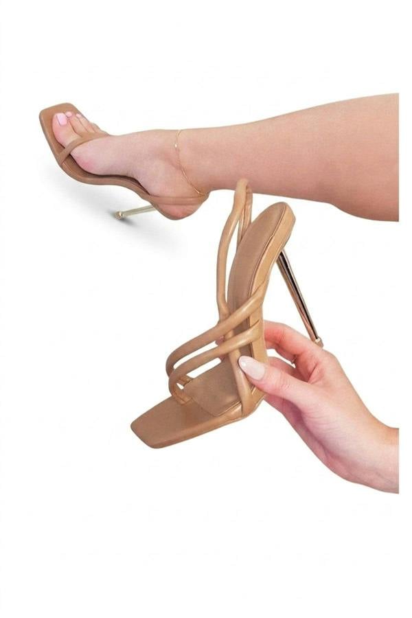 Lucinda Faux Leather Strappy High Heels - Mocha_wb