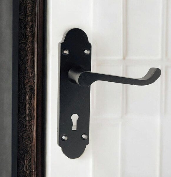 EDH Door Hardware Epsom Matt Black Door Handles, Internal Handles with Bathroom Sash Lock 170mm 2 Pairs