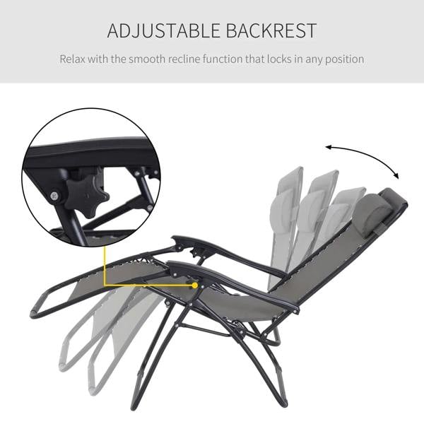 Grey reclining lounge chair with adjustable backrest and black metal frame