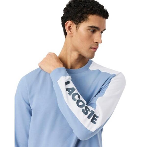 Lacoste Mens Fleece Logo Long-Sleeved Lounge Sweatshirt - Blue - 